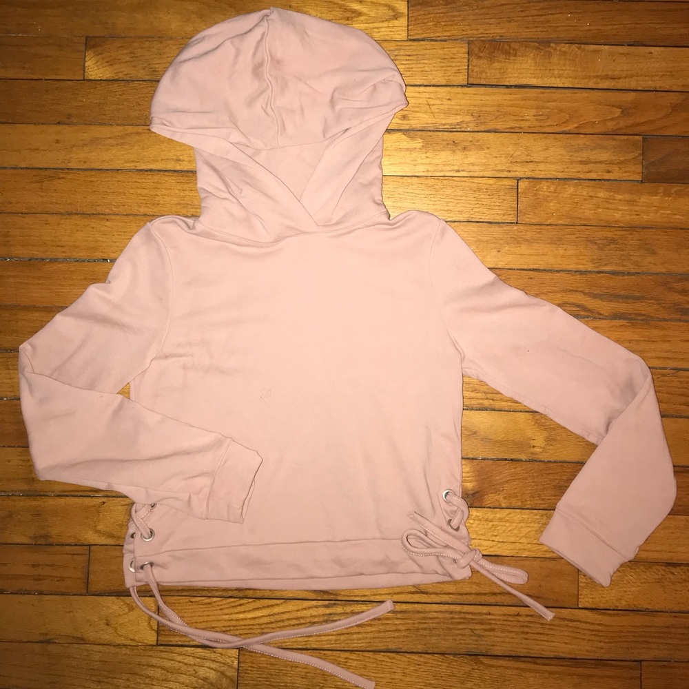 Pale Pink Cropped Hoodie Sweatshirt Small